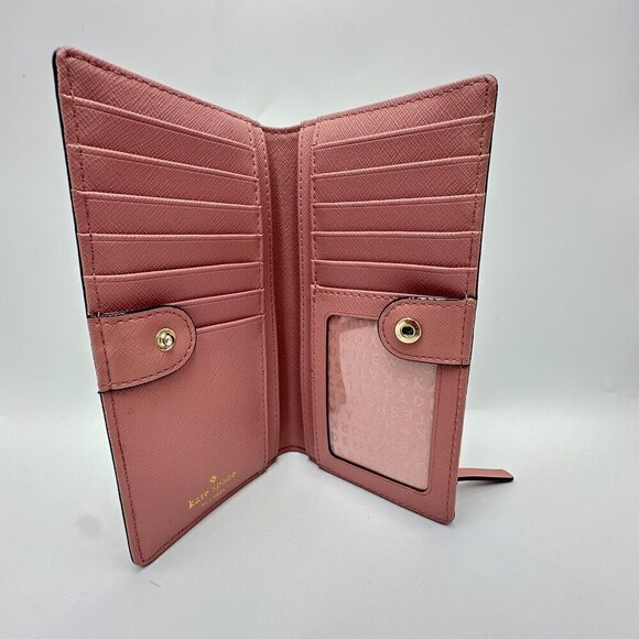 Kate Spade Saffiano Leather Wallet Multiple Card Holder Back Zippered Rose Pink - Picture 7 of 12